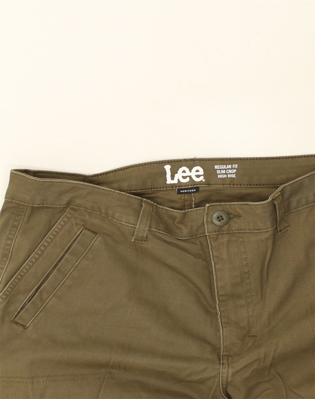 LEE Womens Regular Fit High Waist Slim Cropped Trousers W32 L24  Khaki | Vintage Lee | Thrift | Second-Hand Lee | Used Clothing | Messina Hembry 