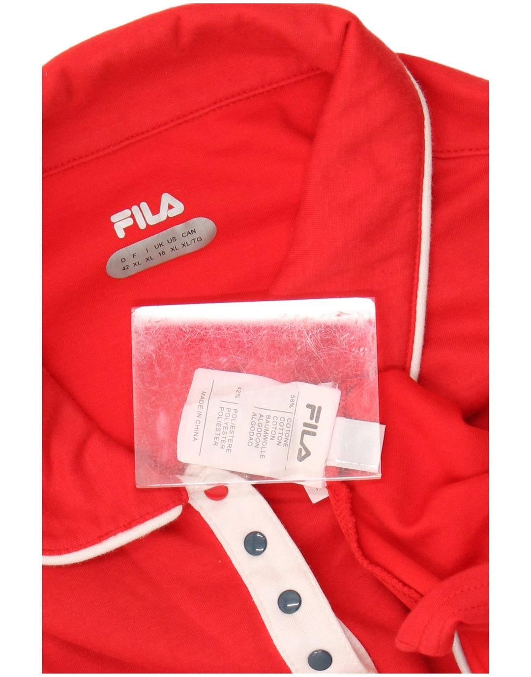FILA Dame Polo Shirt UK 16 Stor Rød Bomuld