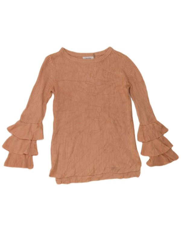 Calvin Klein Dame Boat Neck Jumper Sweater UK 6 XS Pink Akryl