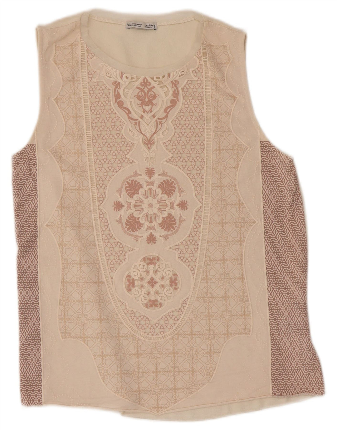 Zara Kvinders abstrakt mønster Vest Top UK 8 Small Beige Polyester