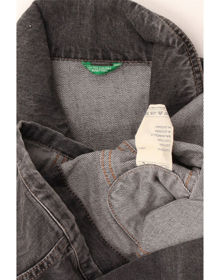 Benetton Dame Crop Denim Jacket UK 16 Stor Grå Bomuld