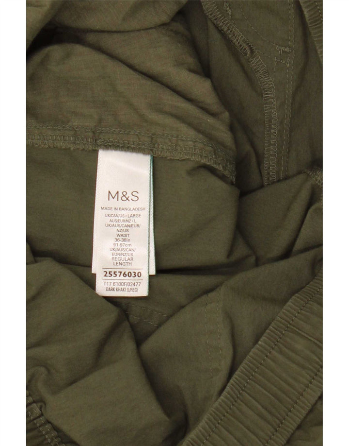 Marks & Spencer Herre Straight Cargo Bukser Large W36 L28 Khaki Cotton