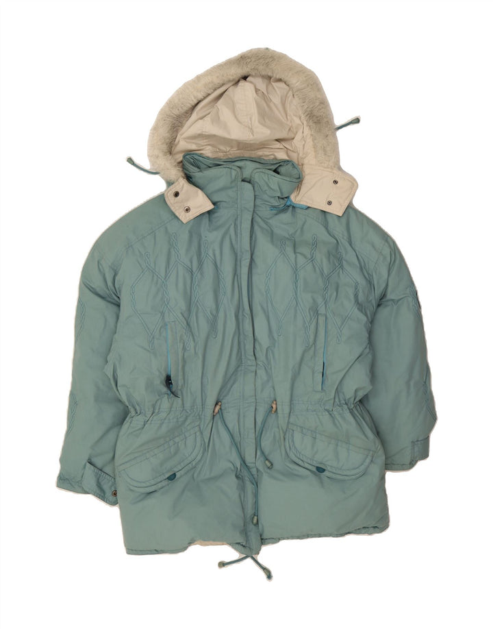 DIADORA Womens Hooded Ski Jacket UK 14 Medium Turquoise Polyester Vintage Diadora and Second-Hand Diadora from Messina Hembry 