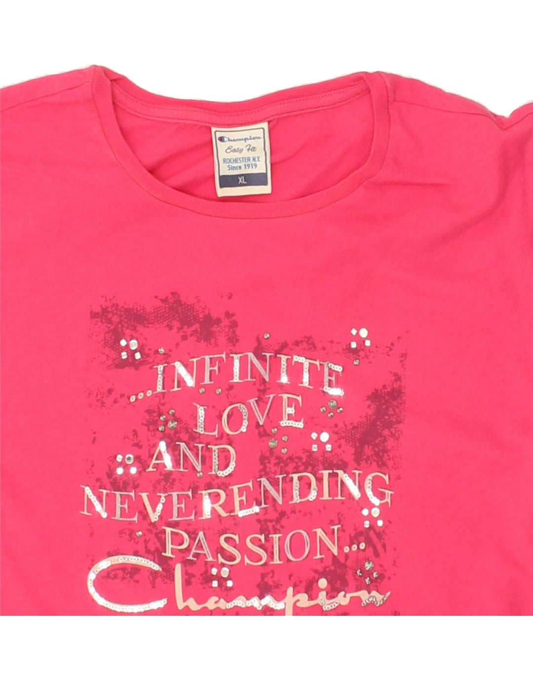 CHAMPION Womens Easy Fit Graphic T-Shirt Top UK 18 XL Pink Cotton Vintage Champion and Second-Hand Champion from Messina Hembry 