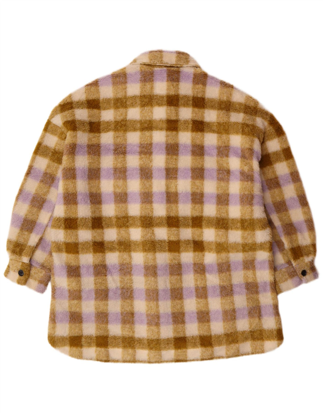 Zara Dame Oversized Fleecejakke UK 10 Small Beige Plaid Polyester