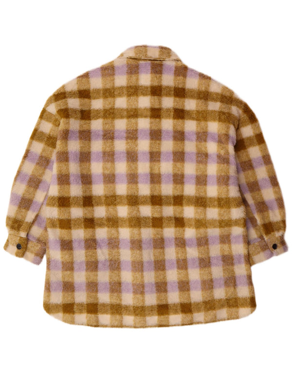 Zara Dame Oversized Fleecejakke UK 10 Small Beige Plaid Polyester