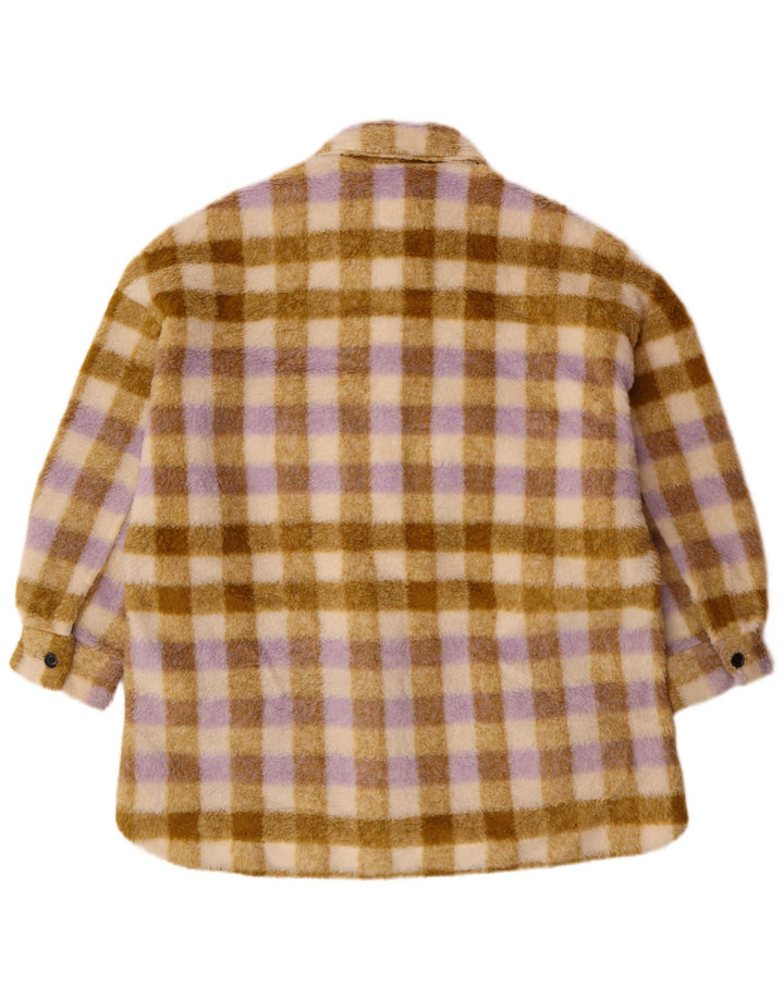 Zara Dame Oversized Fleecejakke UK 10 Small Beige Plaid Polyester