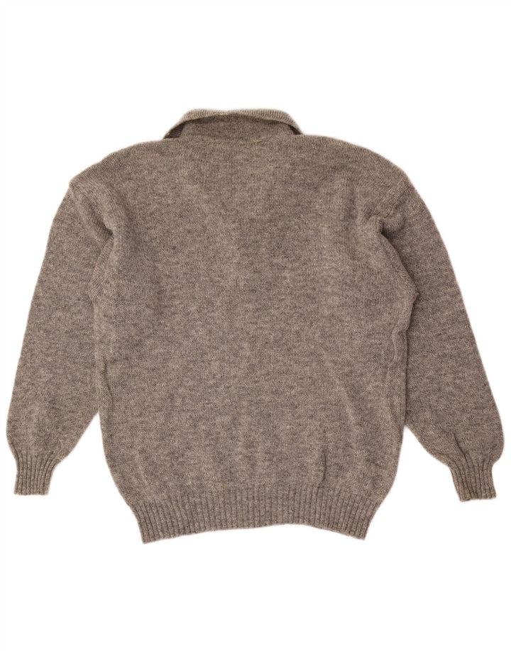 Vintage Herre Polo Neck Jumper Sweater IT 50 Medium Grey Argyle/Diamond Wool