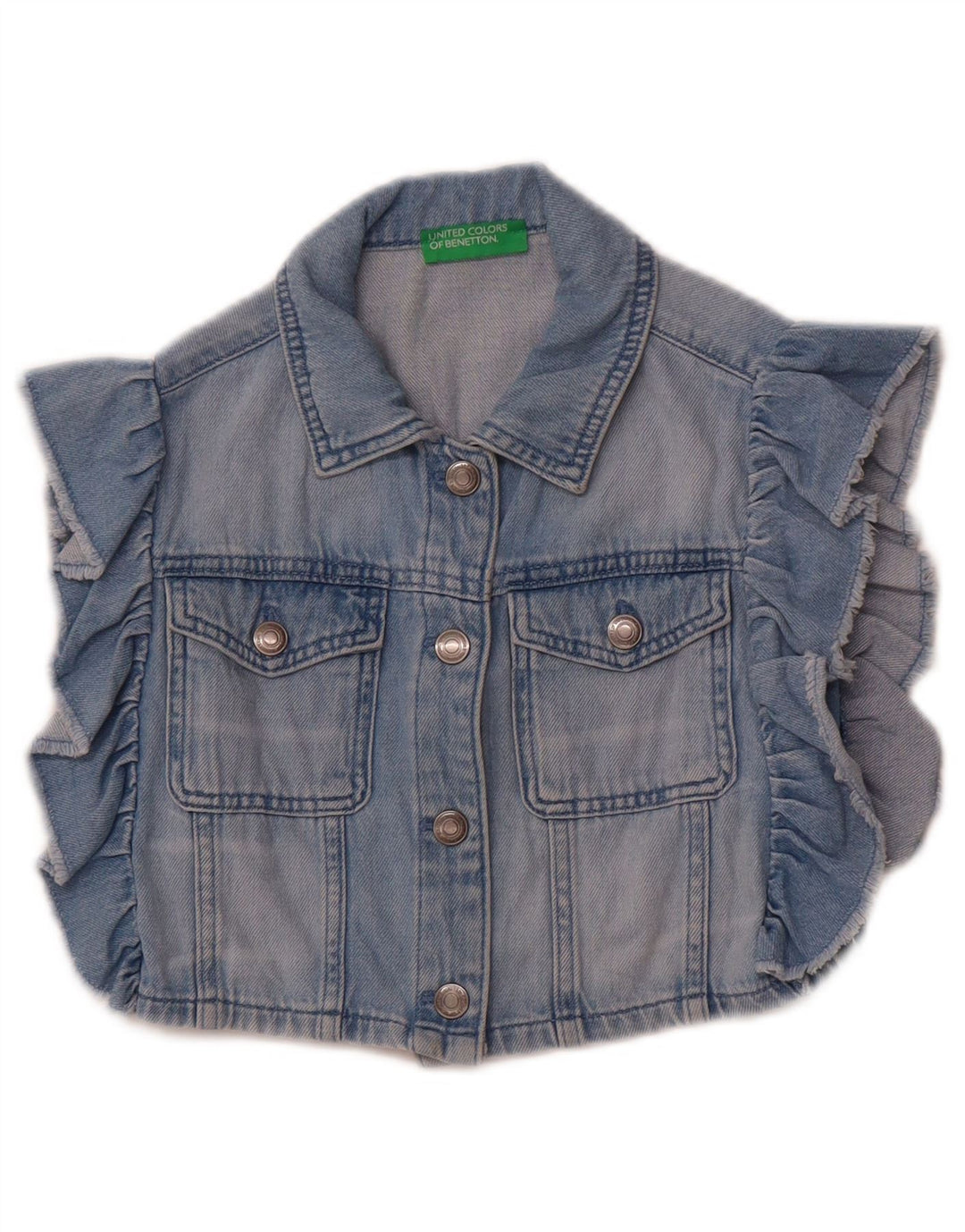 Benetton Girls Crop Denim Gilet 10-11 år XL Blå Bomuld