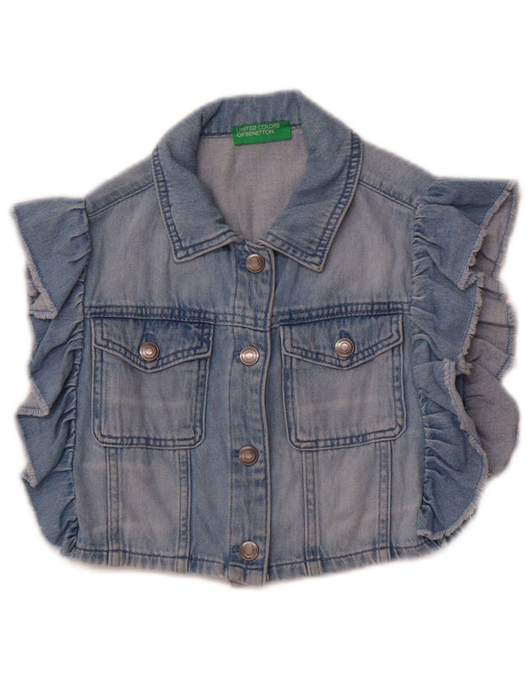 Benetton Girls Crop Denim Gilet 10-11 år XL Blå Bomuld