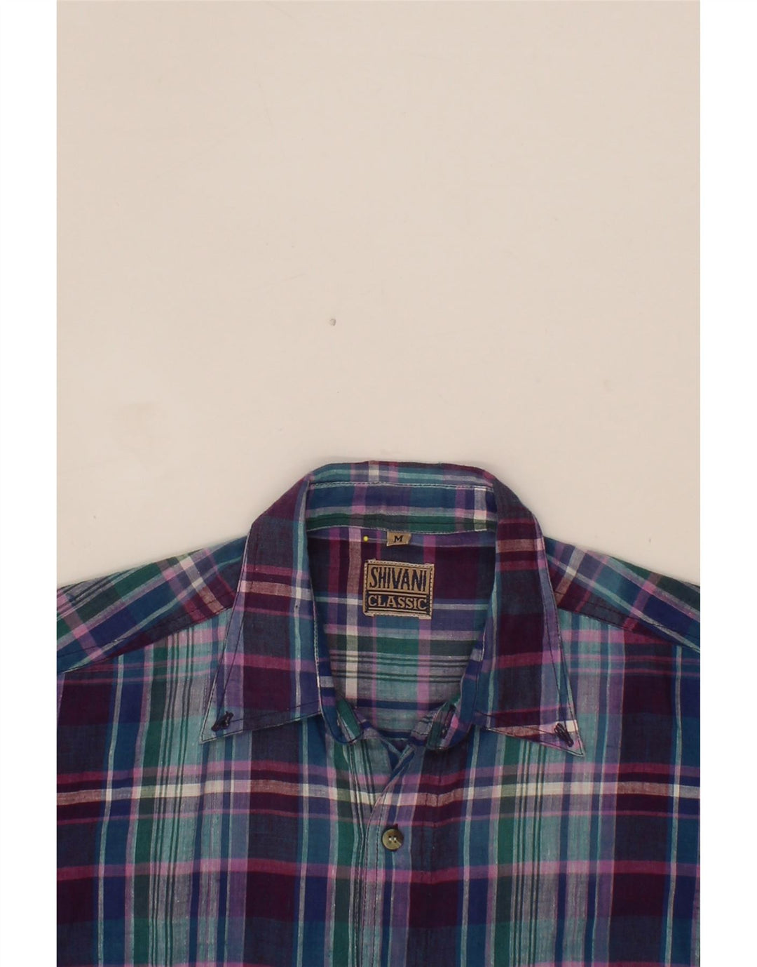 VINTAGE Mens Short Sleeve Shirt Medium Purple Check Vintage Vintage and Second-Hand Vintage from Messina Hembry 