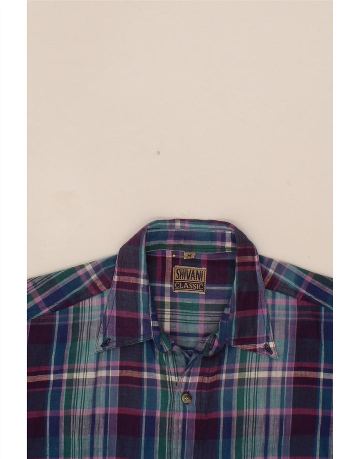 VINTAGE Mens Short Sleeve Shirt Medium Purple Check Vintage Vintage and Second-Hand Vintage from Messina Hembry 