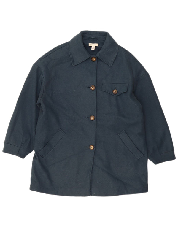 Topshop Womens Oversized Overcoat UK 10 Small Blue Polyester
