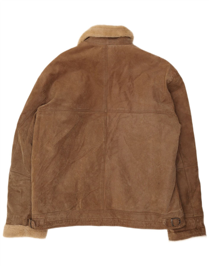 MONTGOMERY Shearling-jakke til mænd UK 44 2XL brunt læder