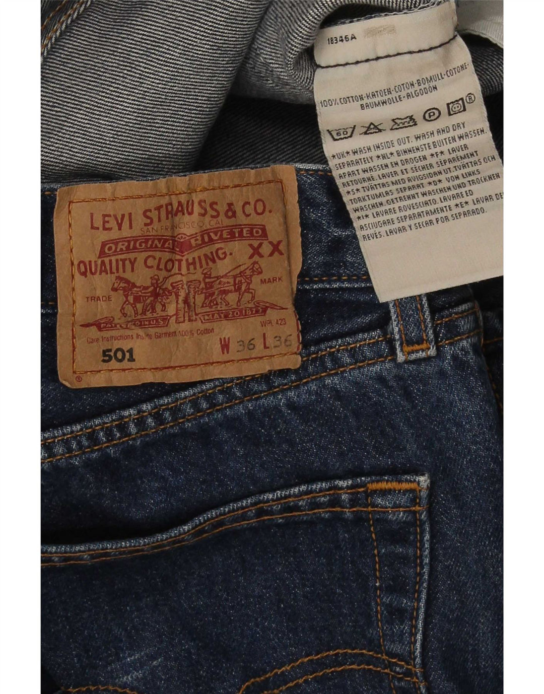 Levi's Herre 501 lige jeans W36 L32 blå bomuld