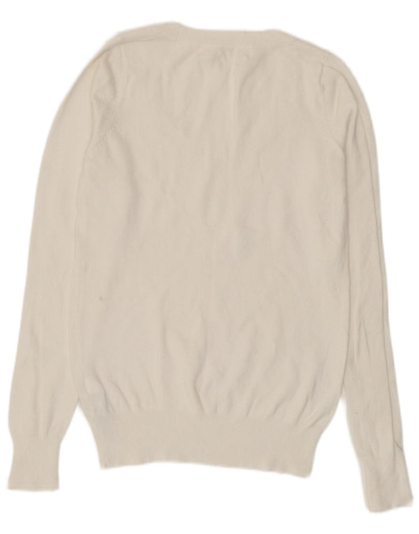Zara Dame Boat Neck Jumper Sweater UK 12 Medium White Bomuld