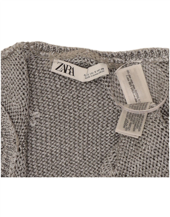 Zara Womens Crop Vest Tank Top UK 10 Small Silver Polyester