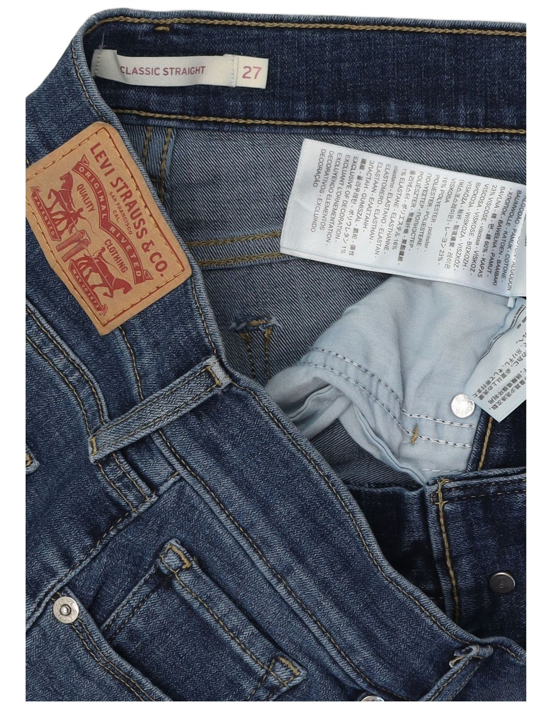 LEVI'S Dame Classic Fit Straight Jeans W27 L28 Blå Bomuld