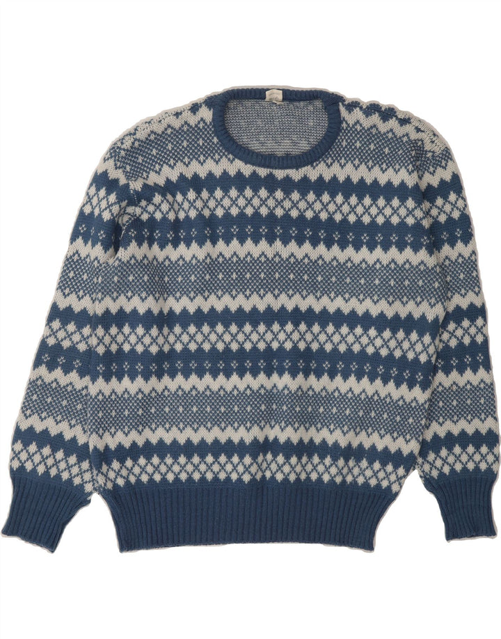 VINTAGE Womens Crew Neck Jumper Sweater IT 46 Large Blue Fair Isle Vintage Vintage and Second-Hand Vintage from Messina Hembry 