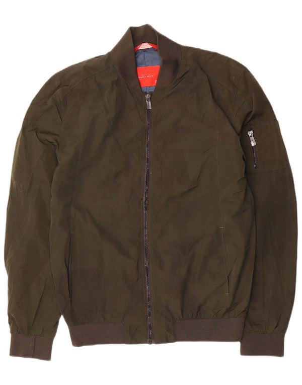 Zara Herre Bomber Jacket UK 36 Small Khaki Polyester