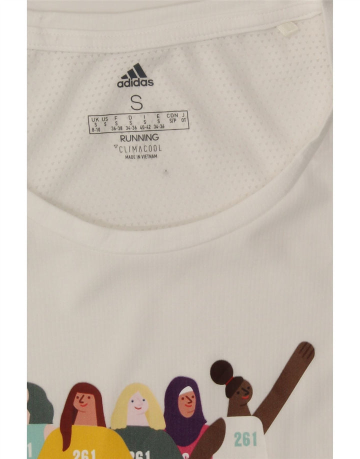 ADIDAS Womens Climacool Graphic T-Shirt Top UK 8/10 Small White Vintage Adidas and Second-Hand Adidas from Messina Hembry 