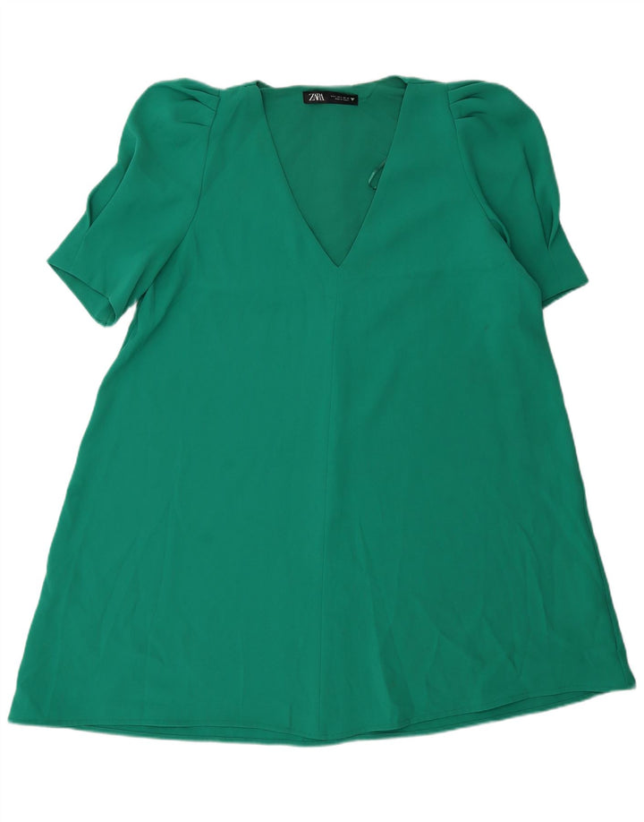 Zara Dame A-Line Kjole UK 16 Stor Grøn Polyester