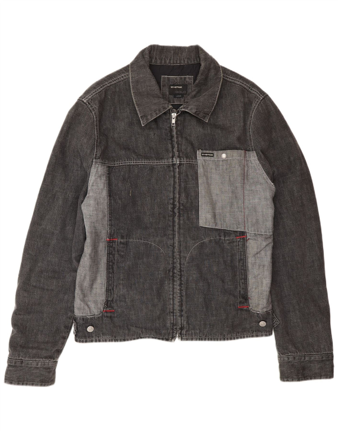 Energie Herre Denim Jacket UK 40 Stor Grå Colourblock Bomuld