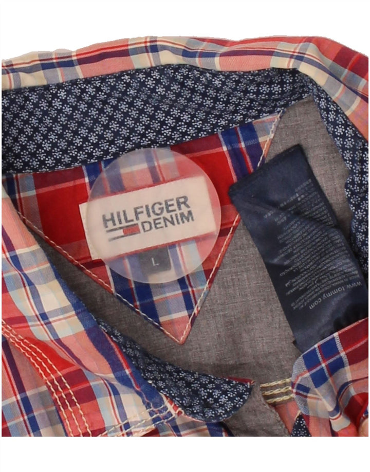 TOMMY HILFIGER Mens Shirt Large Red Check Cotton Vintage Tommy Hilfiger and Second-Hand Tommy Hilfiger from Messina Hembry 