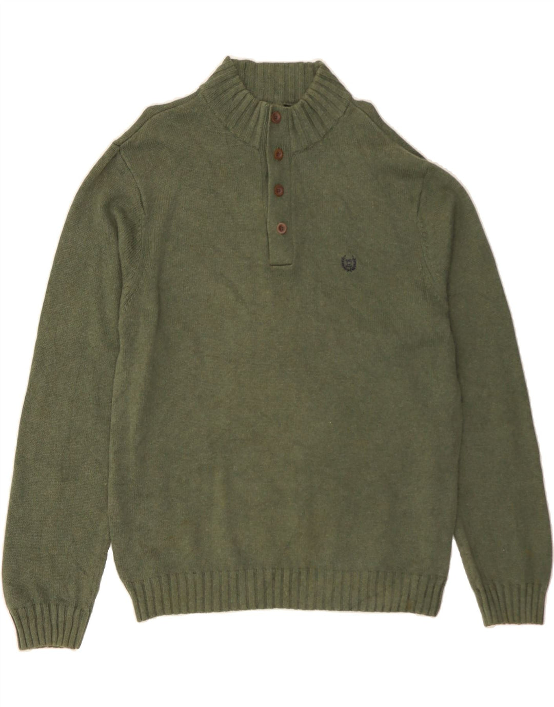 CHAPS Mens Button Neck Jumper Sweater Large Green Cotton Vintage Chaps and Second-Hand Chaps from Messina Hembry 