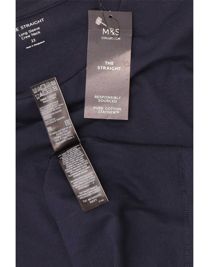 Marks & Spencer Dame Top Langærmet UK 22 2XL Navy Blue Cotton