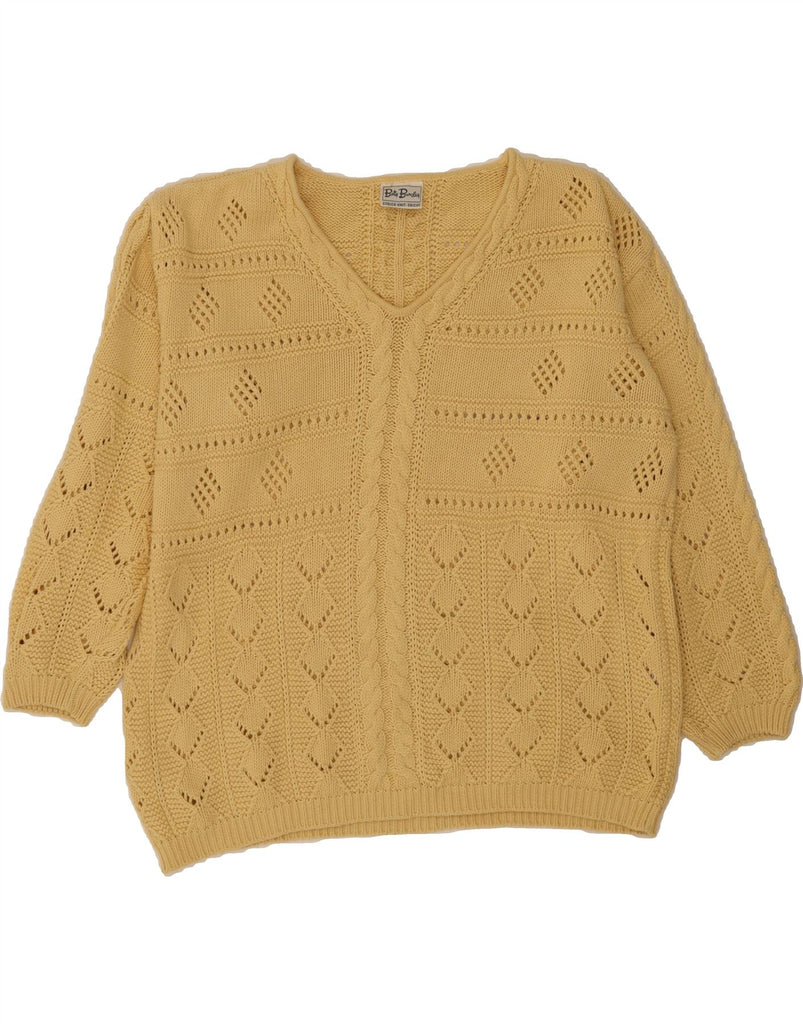 BETTY BARCLAY Womens Oversized V-Neck Jumper Sweater UK 18 XL Yellow Vintage Betty Barclay and Second-Hand Betty Barclay from Messina Hembry 