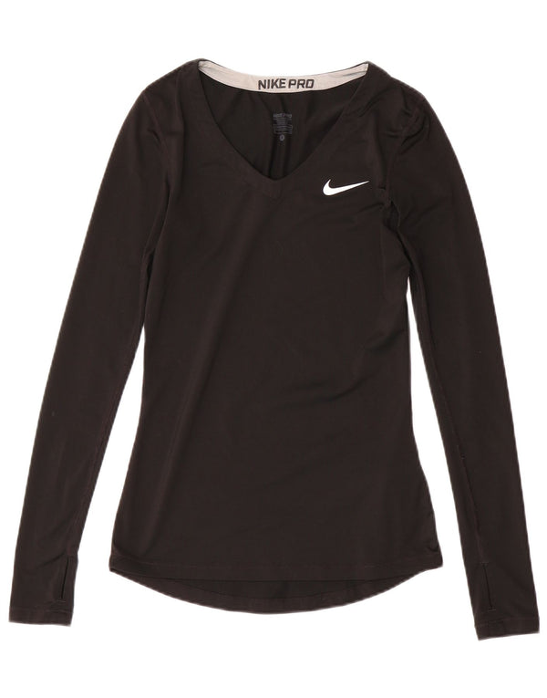 Nike Dame Dri Fit Top Langærmet UK 8 Lille Sort Polyester