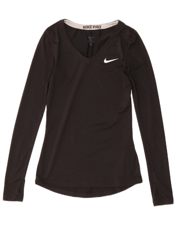 Nike Dame Dri Fit Top Langærmet UK 8 Lille Sort Polyester