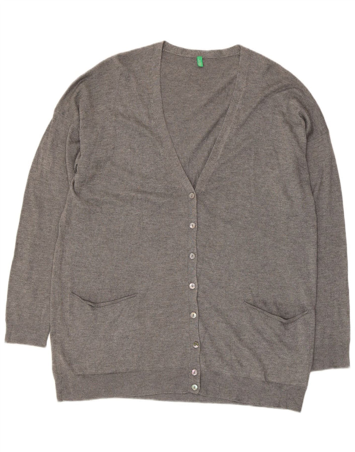 BENETTON Dame Cardigan Sweater UK 14 Medium Grey Viscose