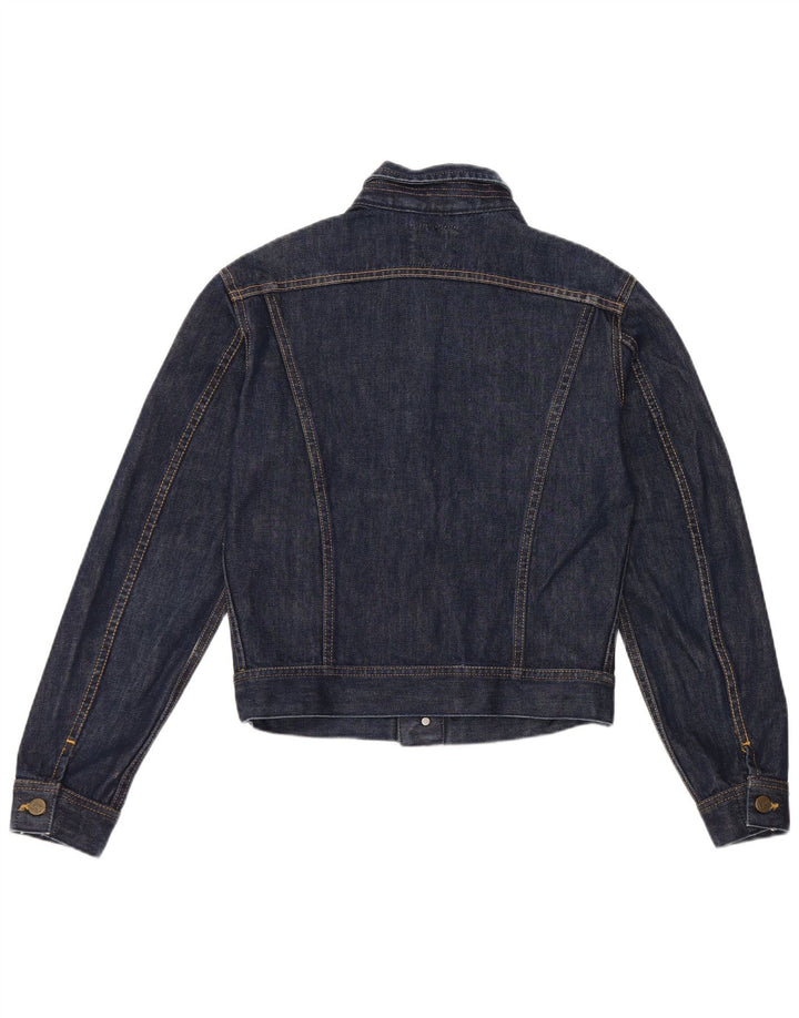 Lee Dame Crop Denim Jacket UK 12 Medium Navy Blue Bomuld