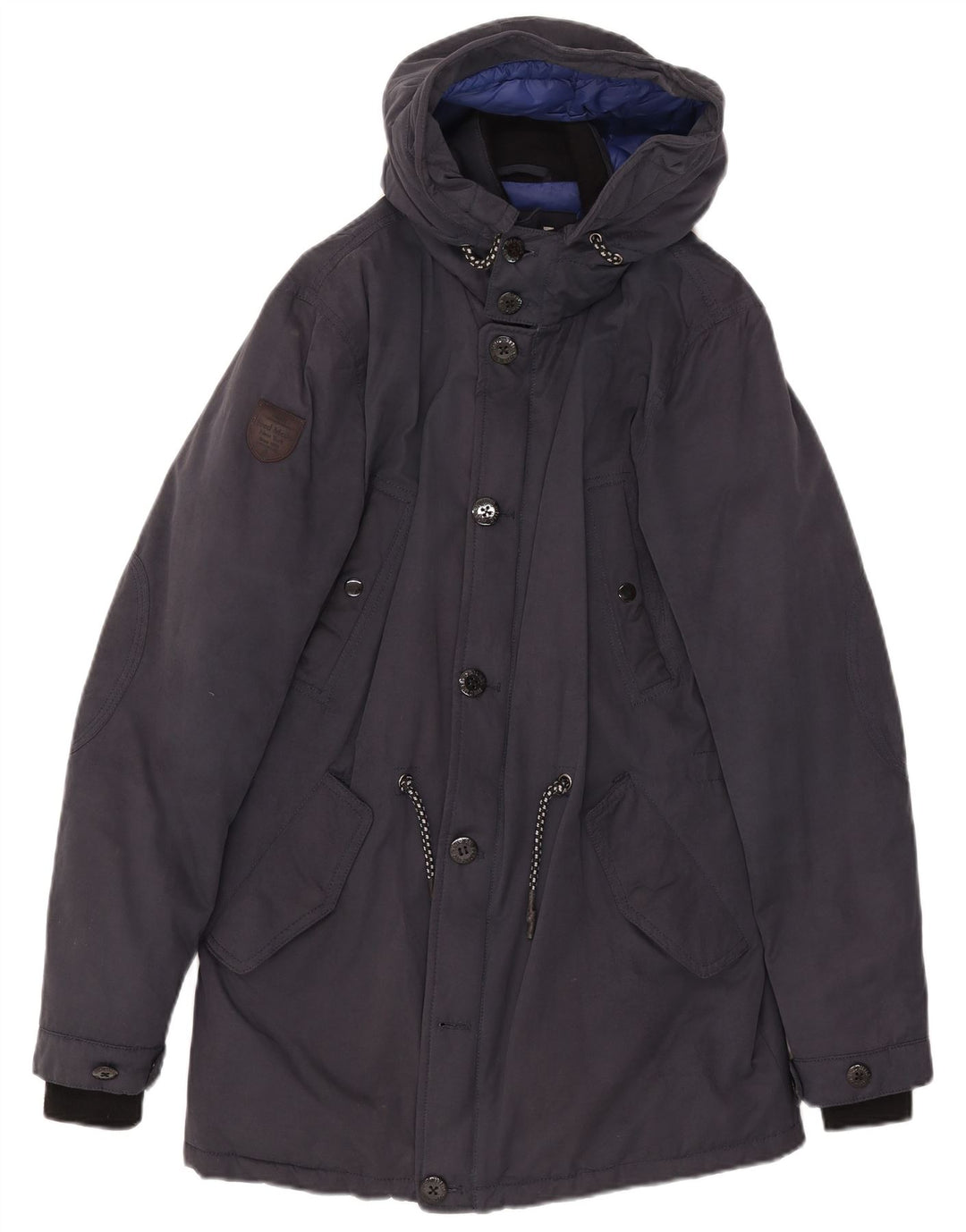 Fred Mello Herre Hooded Parka Jacket UK 36 Small Navy Blue Cotton