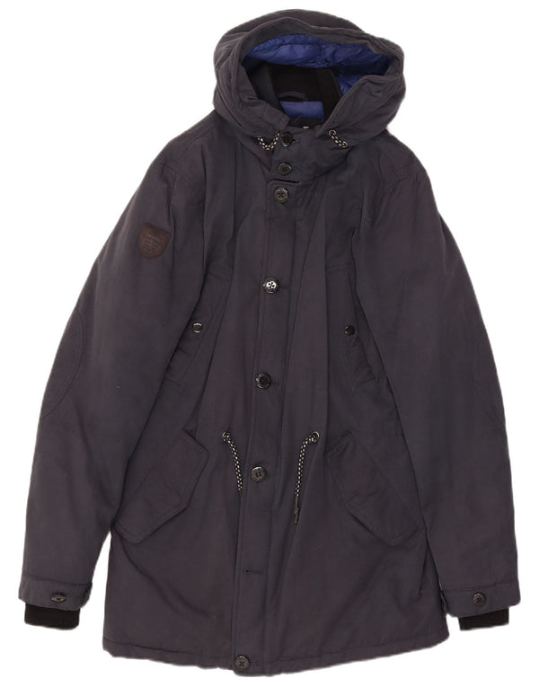Fred Mello Herre Hooded Parka Jacket UK 36 Small Navy Blue Cotton