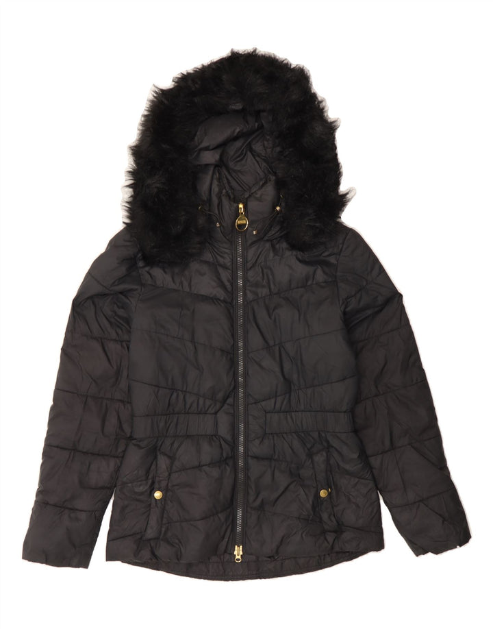 BARBOUR Womens Hooded Padded Jacket UK 8 Small  Black Vintage Barbour and Second-Hand Barbour from Messina Hembry 