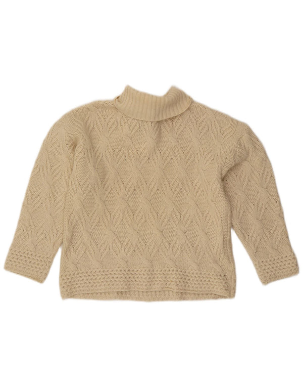 Vintage Dame Crop Roll Neck Jumper Sweater UK 14 Medium Off White Uld