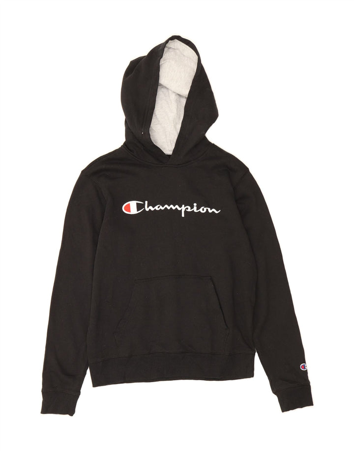 CHAMPION Boys Graphic Hoodie Jumper 13-14 Years Black Vintage Champion and Second-Hand Champion from Messina Hembry 
