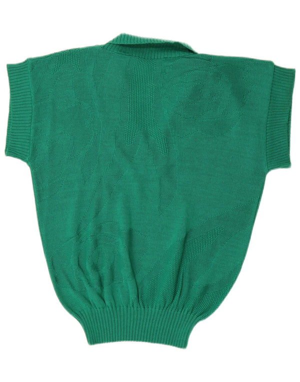 Vintage Dame Kortærmet Sjal Hals Jumper Sweater UK 10 Lille Grøn