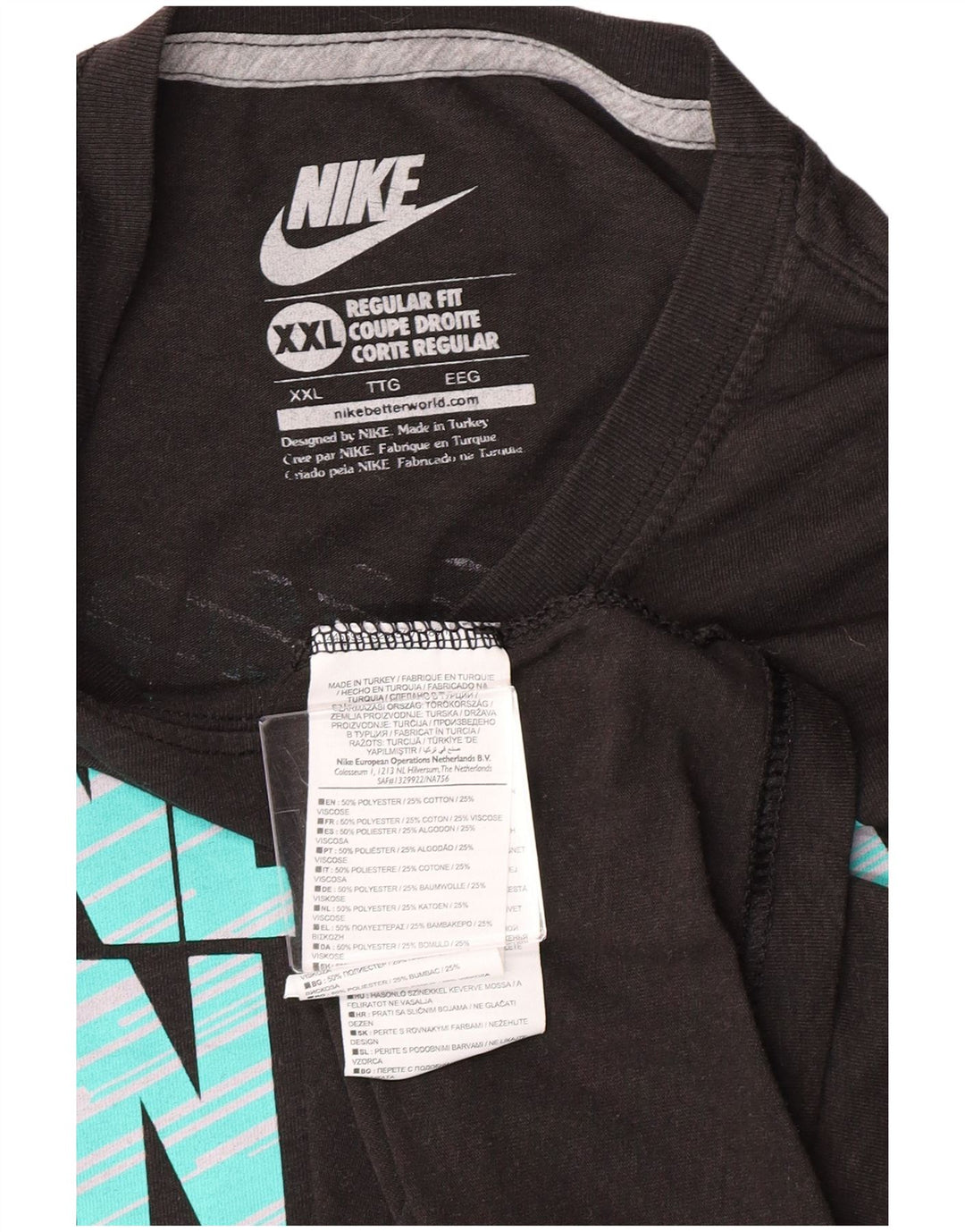 Nike Herre Regular Fit Grafisk T-Shirt Top 2XL Sort Polyester