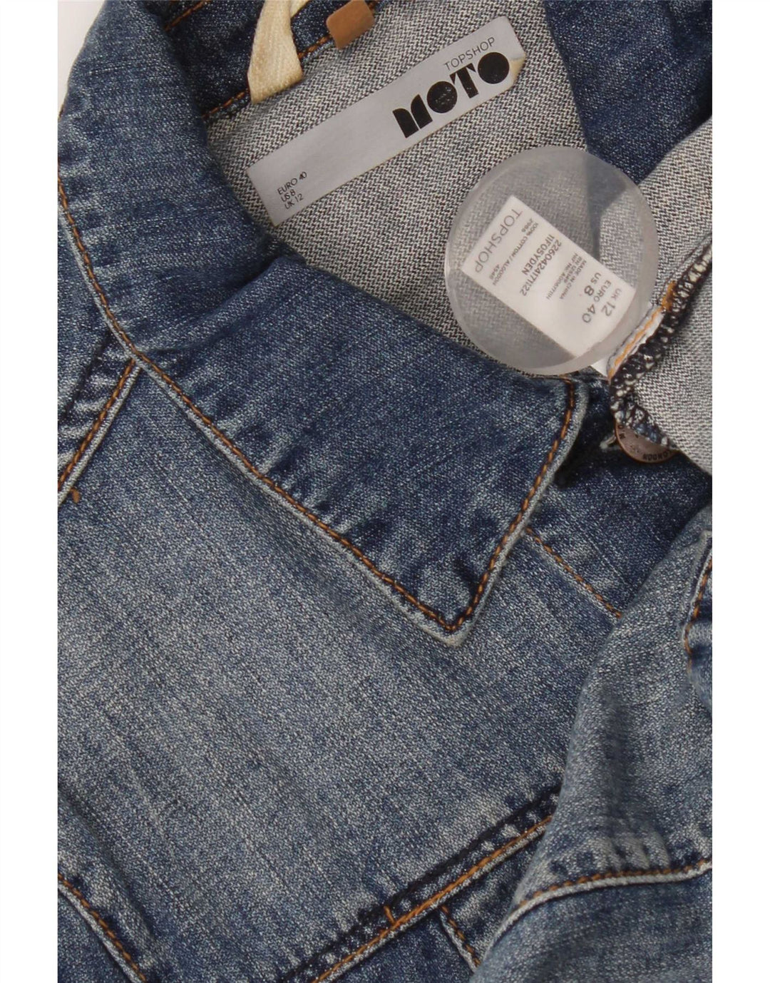 Topshop Dame Crop Denim Jacket UK 12 Medium Blue Cotton
