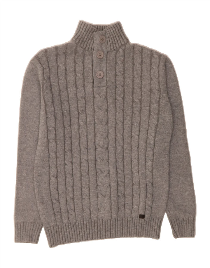 TRUSSARDI Womens Button Neck Jumper Sweater UK 18 XL Grey Acrylic Vintage Trussardi and Second-Hand Trussardi from Messina Hembry 