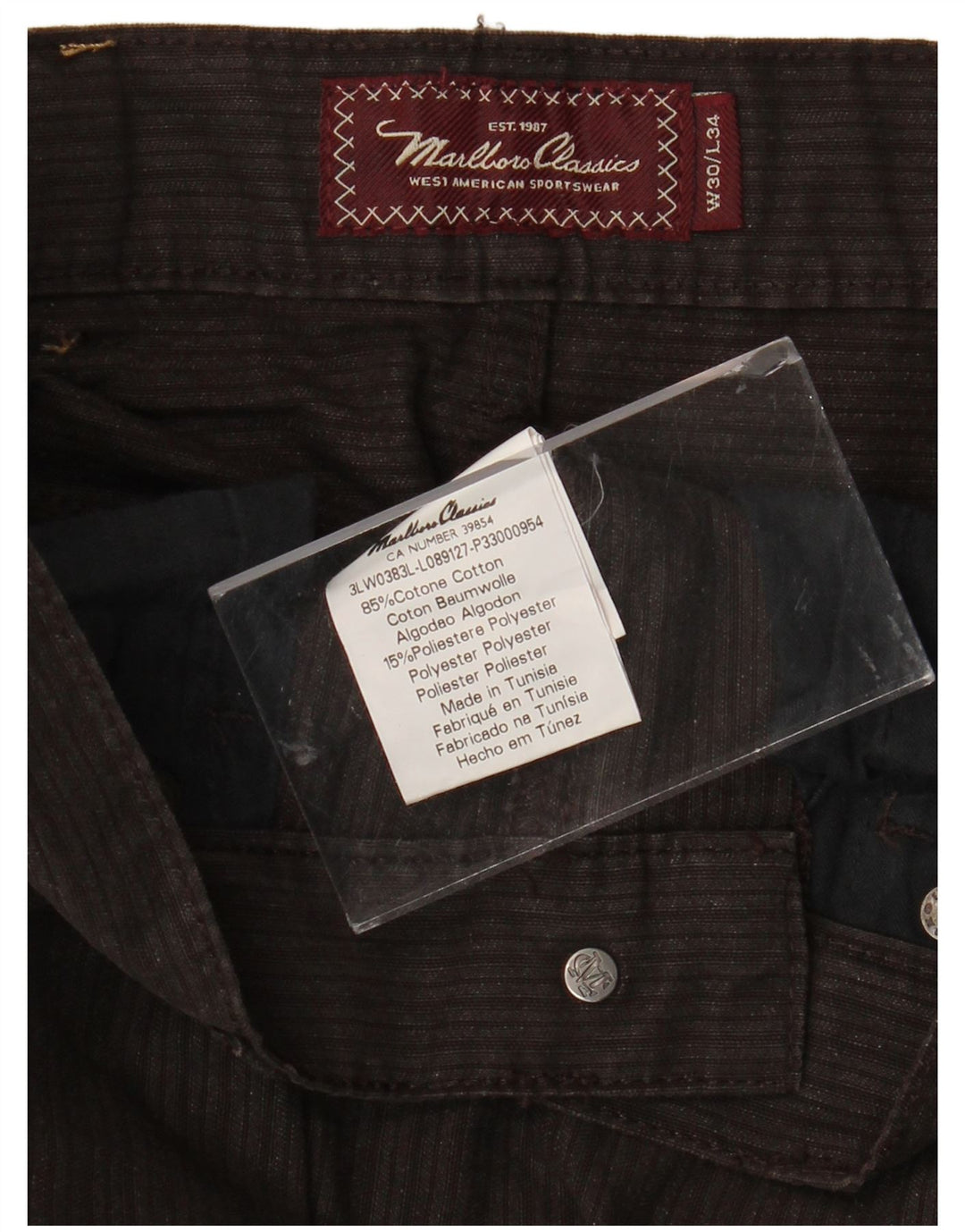 MARLBORO CLASSICS Lige fritidsbukser til mænd W30 L34 Brun bomuld