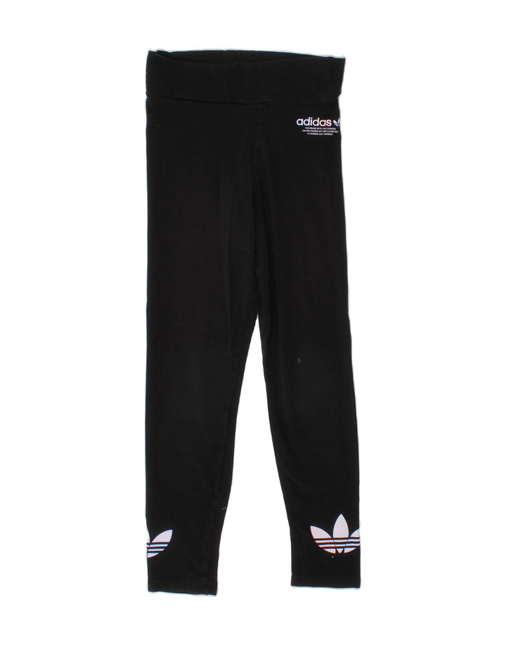 ADIDAS Girls Graphic Leggings 9-10 Years Black Vintage Adidas and Second-Hand Adidas from Messina Hembry 