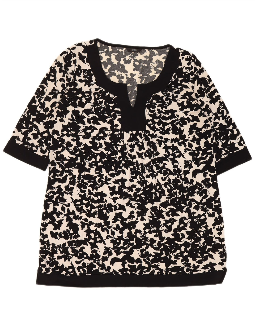 MARKS & SPENCER Damebluse Top UK 16 Large Black Floral Polyester