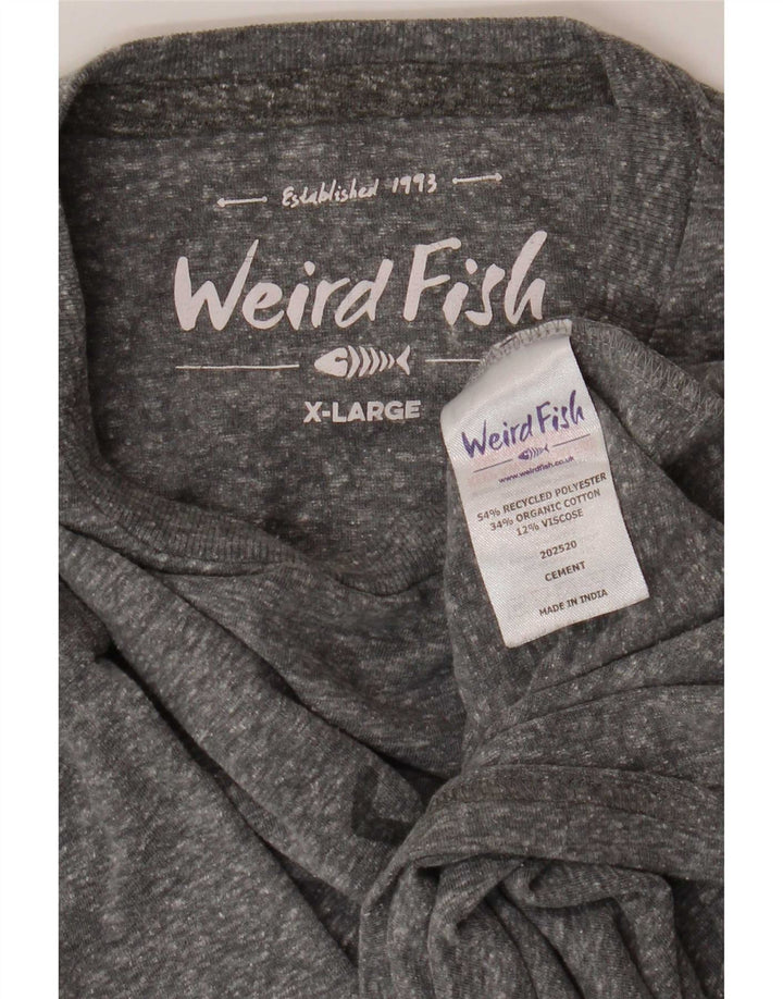 Weird Fish Herre grafisk T-shirt Top XL Grå Flecked Polyester