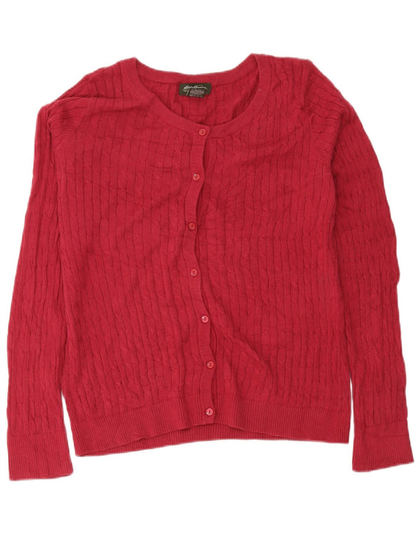 Eddie Bauer Dame Cardigan Sweater UK 16 Large Bourgogne Bomuld