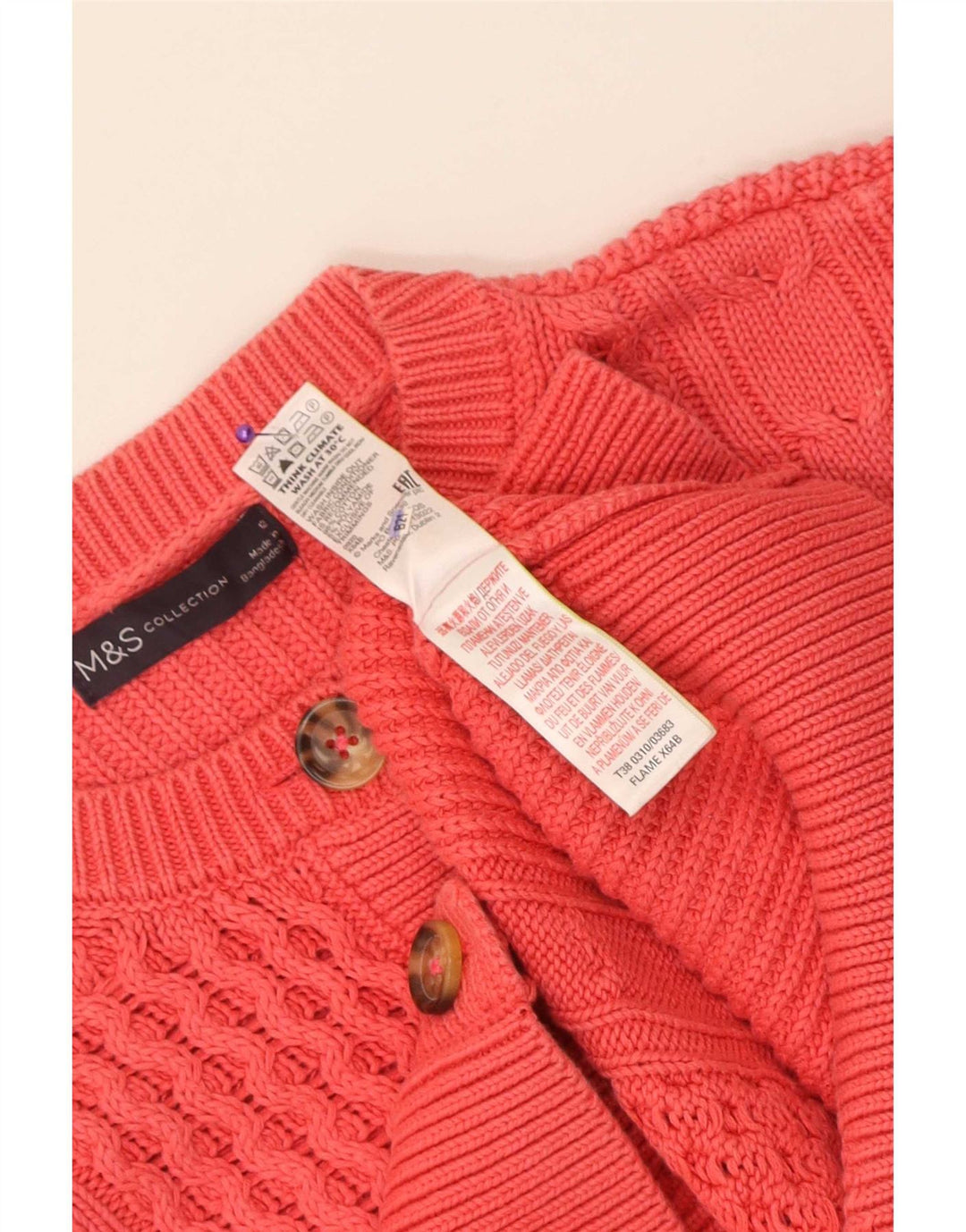 Marks & Spencer Dame Crop Cardigan Sweater UK 12 Medium Pink Bomuld